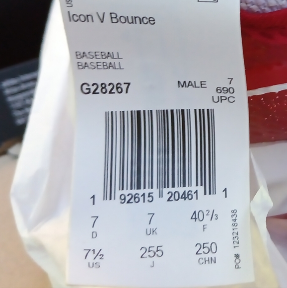ADIDAS ICON V BOUNCE RED/WHITE BASEBALL /SOFTBALL CLEATS MEN’S  SIZE 7.5 NEW - Picture 7 of 7